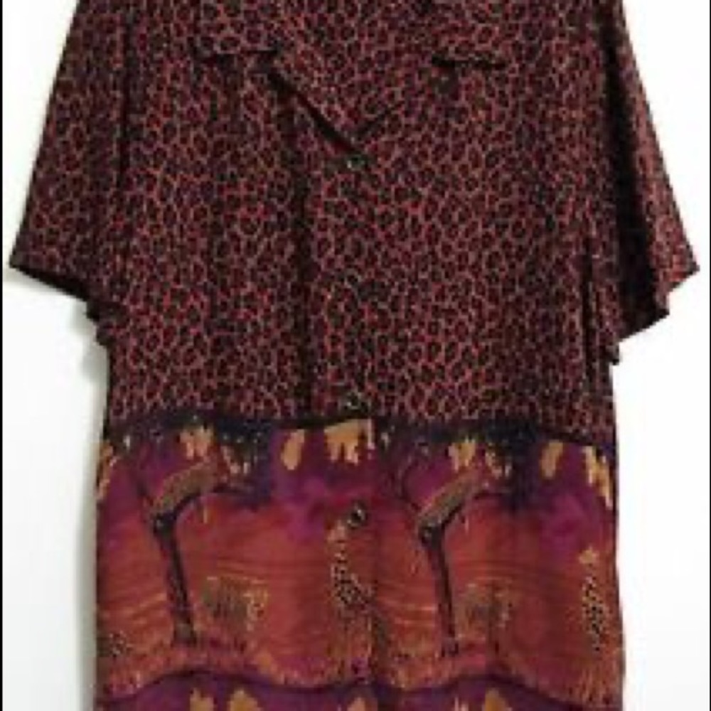Sag Harbor Sz 14 Safari Leopard Giraffe Rayon Button Short Sleeve Shirt - Picture 6 of 6